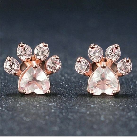 touchoflife Jewelry - Rose Gold Pink Heart Paw Print Earrings